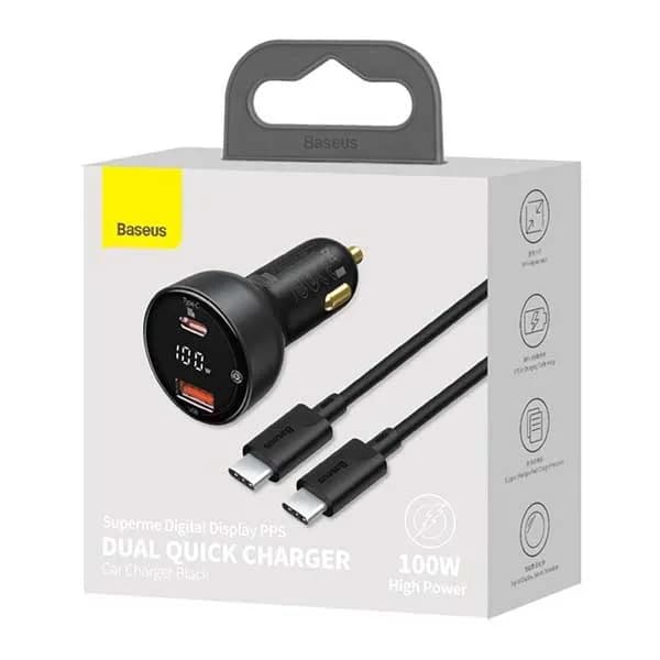 Baseus Supreme Digital Display PPS 100W USB Car Charger with Type C Cable