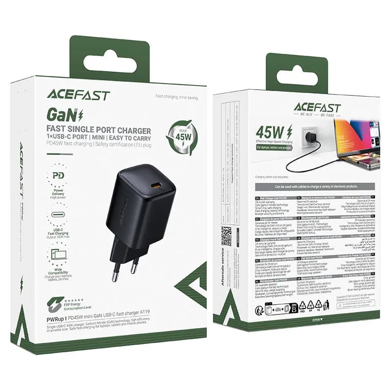ACEFAST A119 PD45W GaN USB-C Fast Wall Charger (EU Plug)