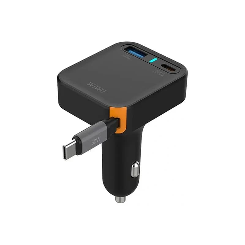 WiWU Wi-CC033 65W Car Charger with Retractable USB-C Cable