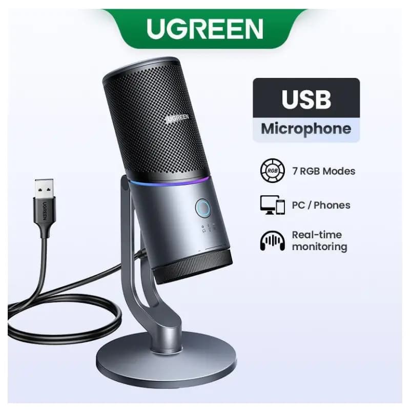 UGREEN CM769 USB Condenser Microphone with AI Noise Reduction and RGB Lighting