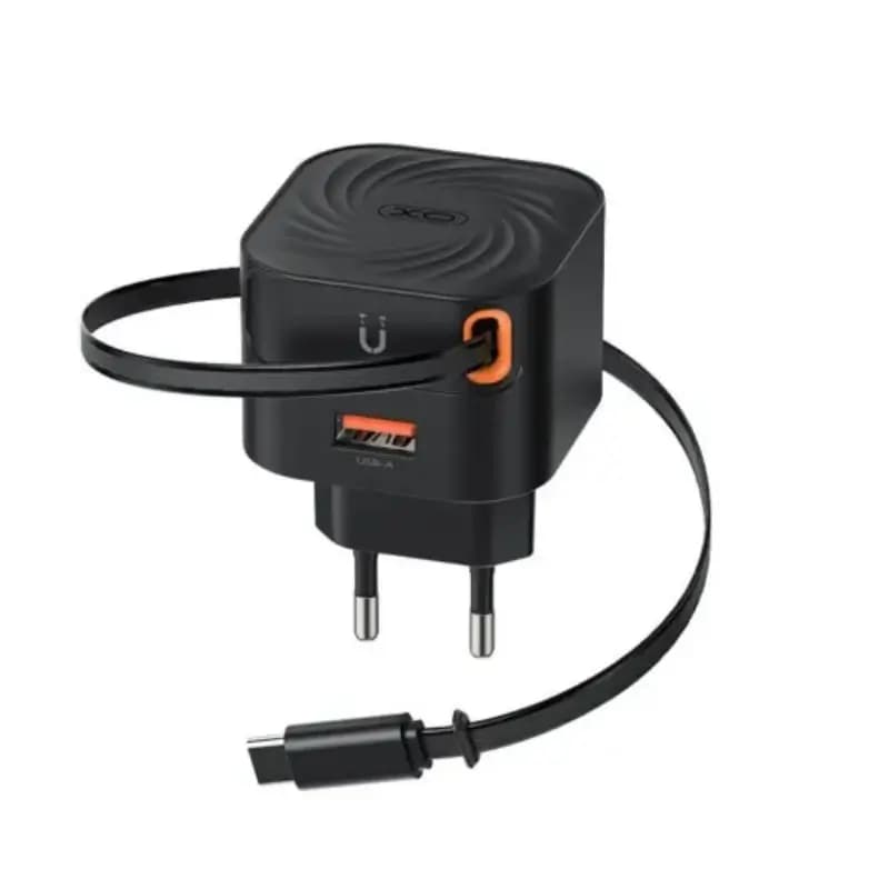 XO L165 20W Fast Wall Charger with Retractable Cable & Safety Protection