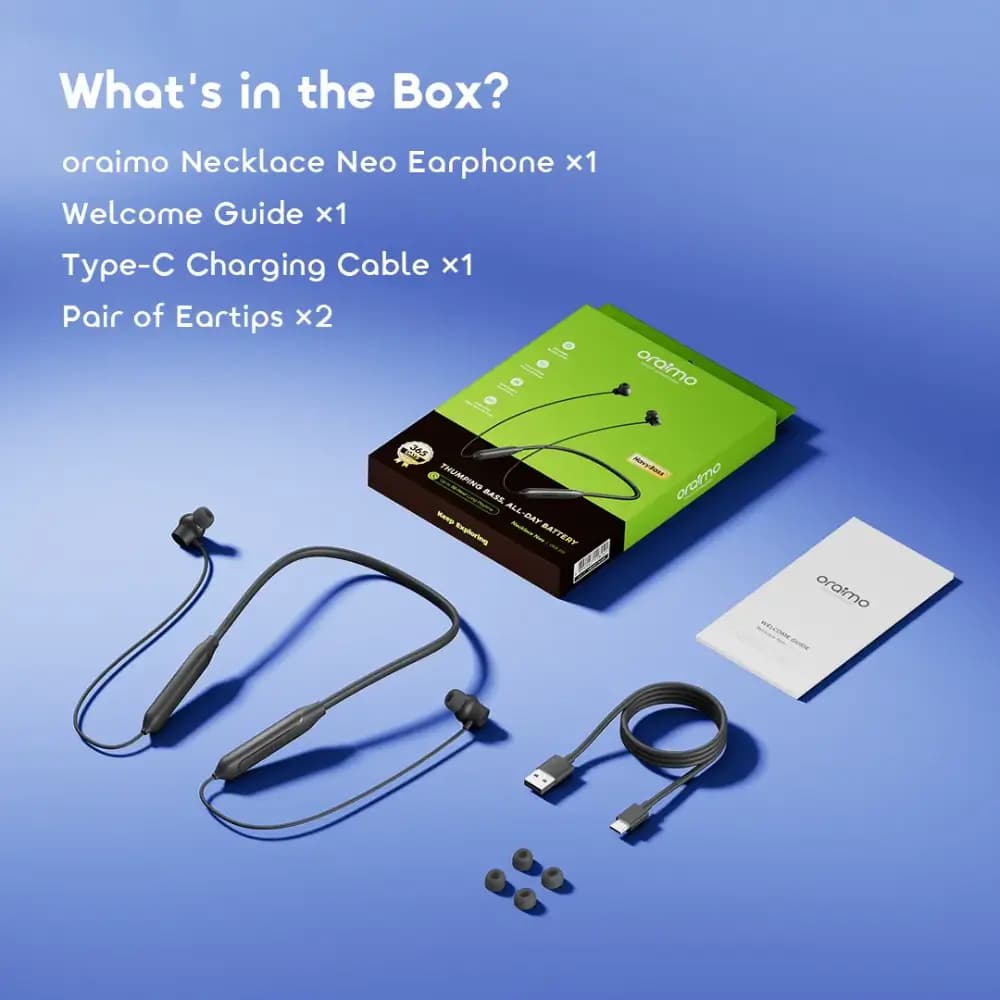 oraimo Necklace Neo wireless Bluetooth neckband front view