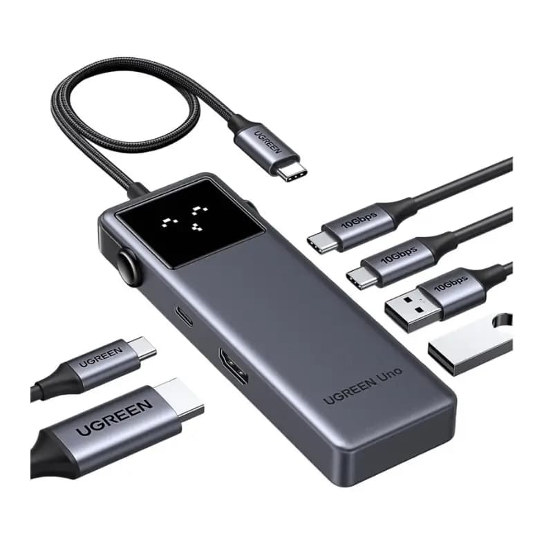UGREEN Uno 6-in-1 USB-C hub front view with emoji display