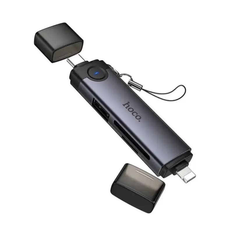 Hoco HB56B Victory 3-in-1 aluminum card reader with USB-C and 8 Pin plugs