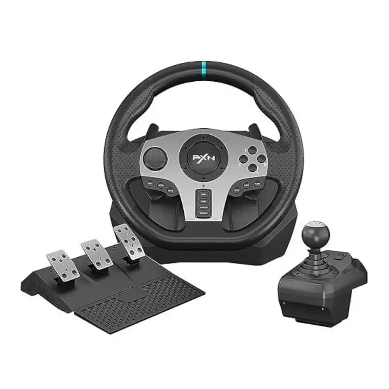 PXN V9 racing wheel with shifter and pedal set, black
