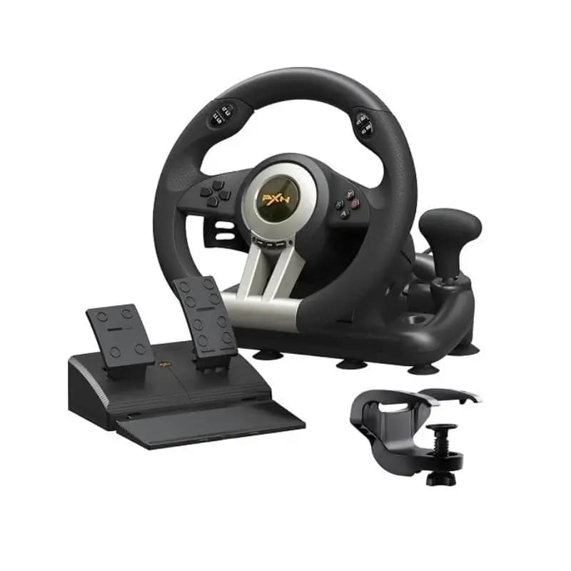 PXN V3 Pro racing wheel with pedals in black and orange