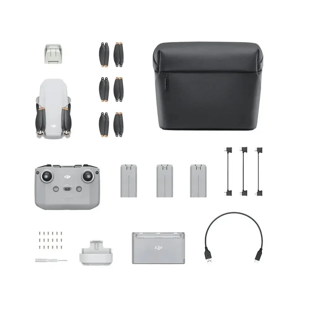 Close-up of DJI Mini 4K drone body, propellers and camera