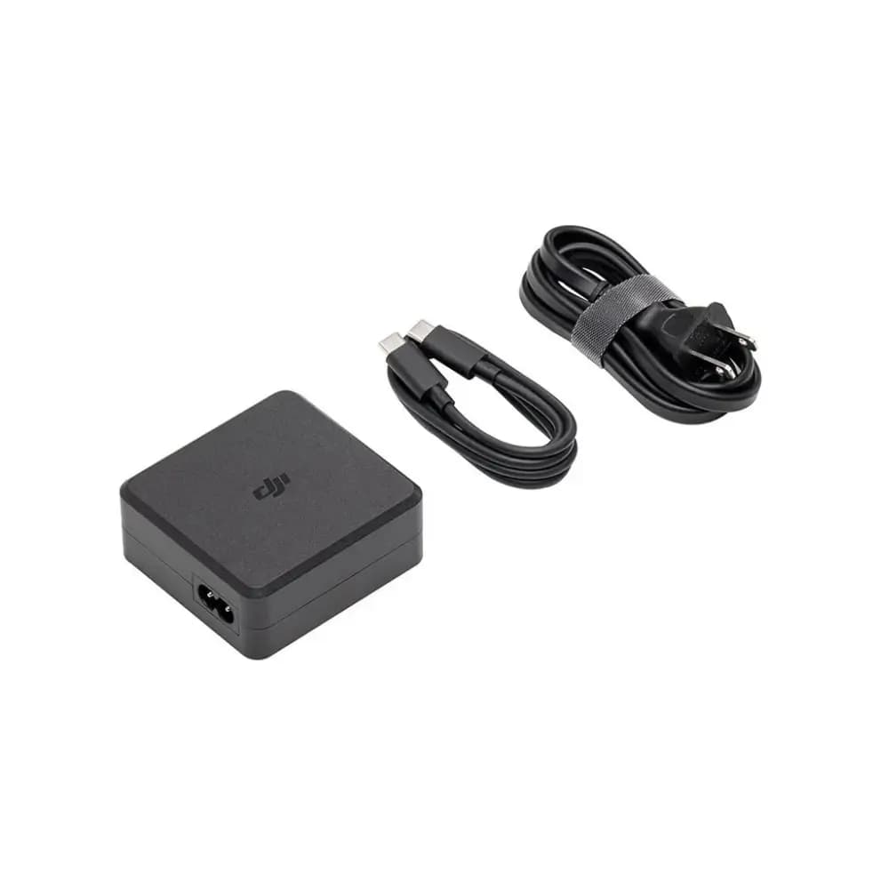 DJI 100W charger adapter showing power input details