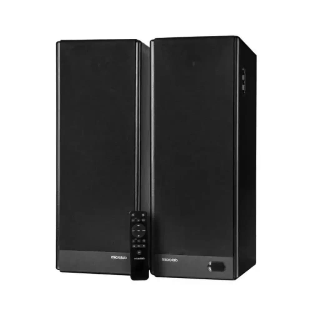 Close-up of Microlab SOLO 29 tweeter and woofer drivers
