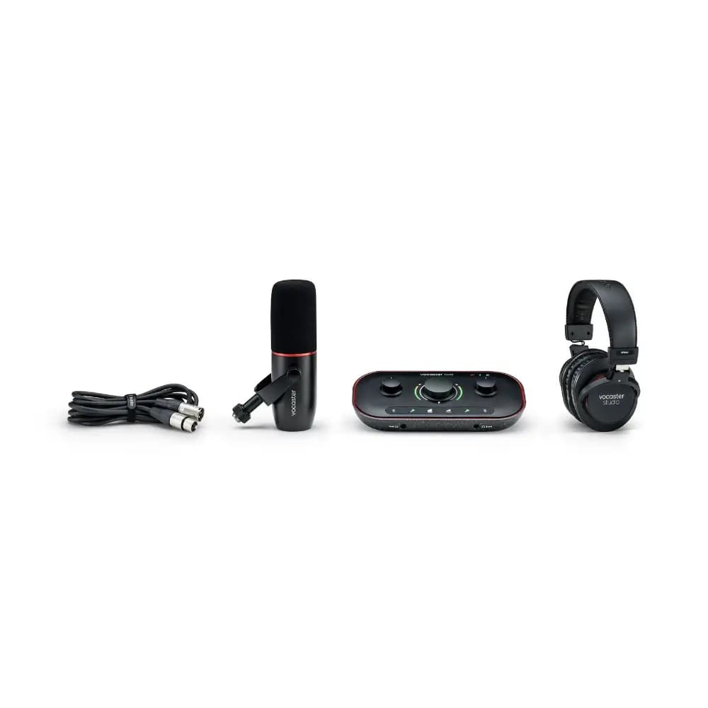Vocaster Two interface with Auto Gain and Mute buttons
