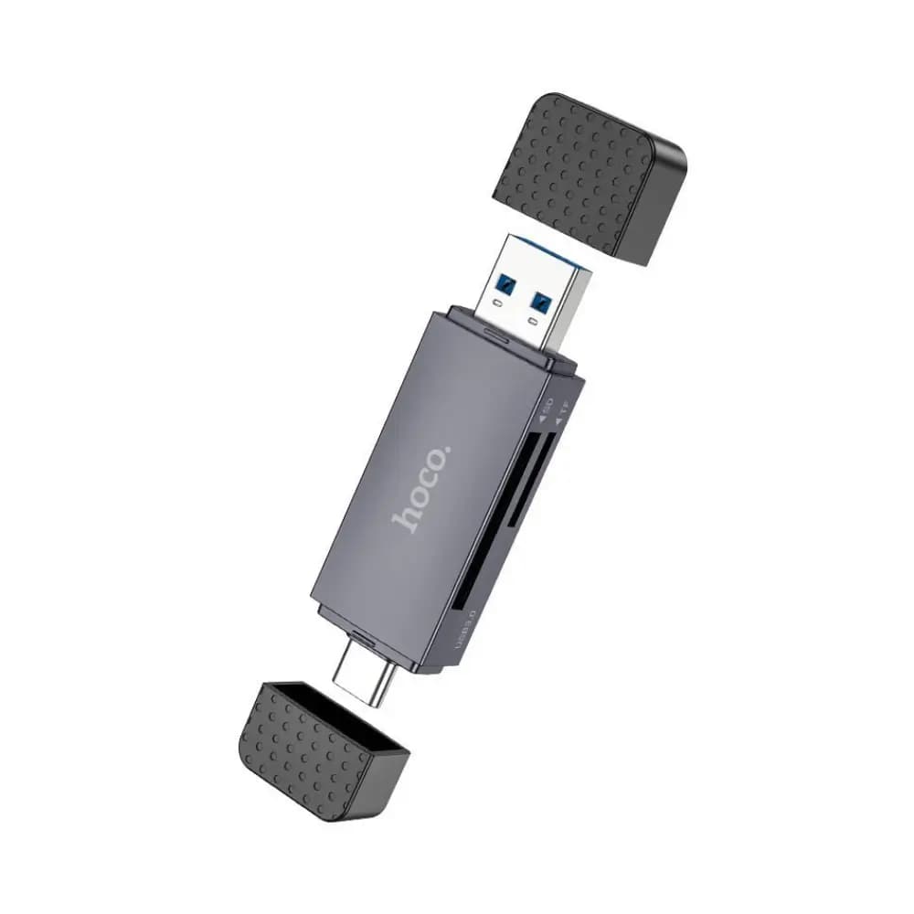 Hoco HB45 card reader connected to a laptop and smartphone