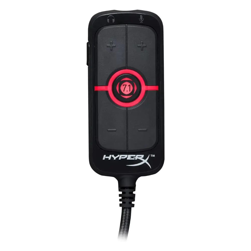 Close-up of the audio control box on the HyperX AMP sound card