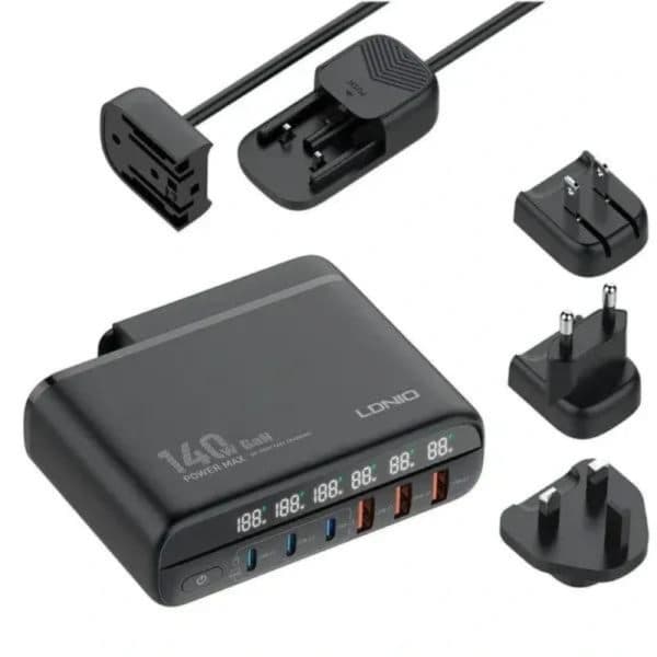 LDNIO A6140C 140W Super Fast Charging 6 USB Ports LED Display GaN Desktop Charger Adapter -1.5M LDNIO A6140C 140W Super Fast Charging 6 USB Ports LED Display GaN Desktop Charger Adapter -1.5M