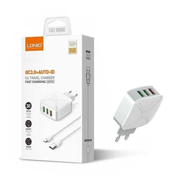 Ldnio A3310Q QC3 0 3 Port Wall Charger With Cable Ldnio A3310Q QC3 0 3 Port Wall Charger With Cable