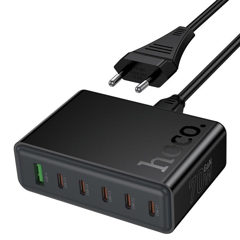Hoco C152A Modern PD 70W 6-port(5C1A) Desktop Charger Hoco C152A Modern PD 70W 6-port(5C1A) Desktop Charger