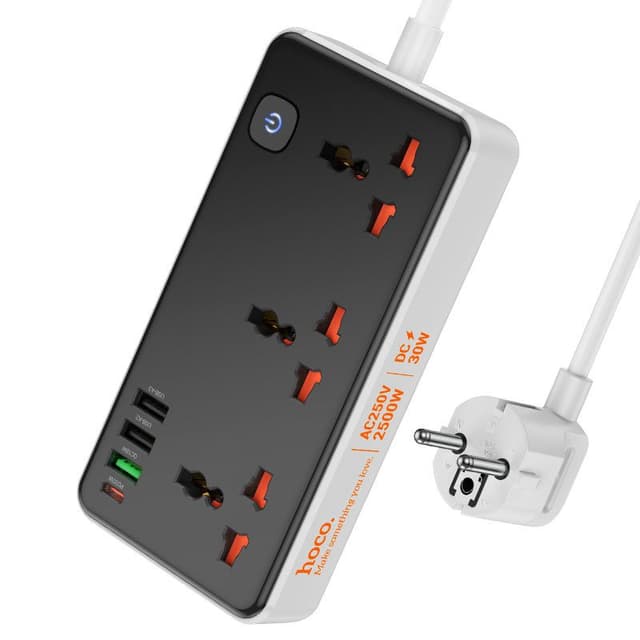 Hoco AC8A Storm 3-position Socket with PD30W+3USB Port Hoco AC8A Storm 3-position Socket with PD30W+3USB Port