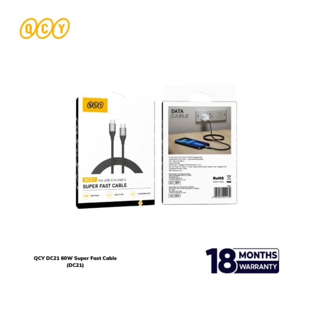 QCY DC21 60W Braided USB-C to USB-C Cable QCY DC21 60W Braided USB-C to USB-C Cable