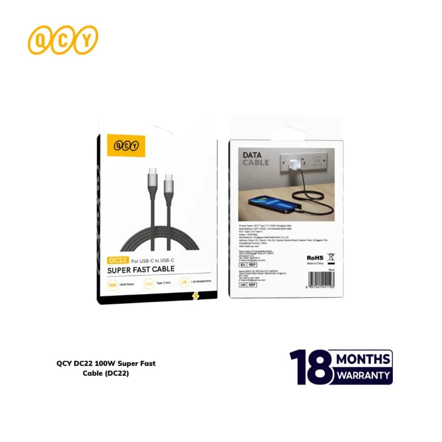 QCY DC22 100W Type C-C Charging Cable