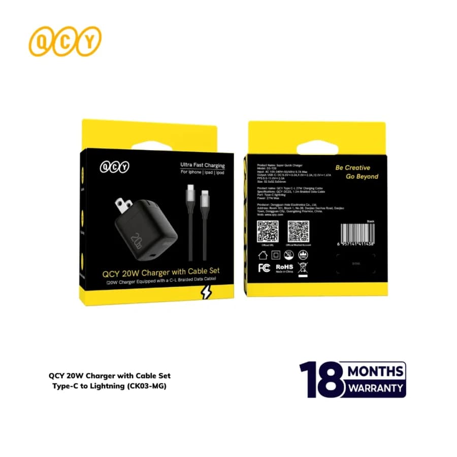 QCY CK03-MG 20W Charger Set Type-C to Lightning QCY CK03-MG 20W Charger Set Type-C to Lightning
