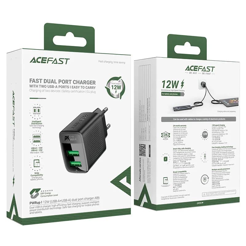 Acefast Wall Charger A86 12W Dual USB-A Adapter Acefast Wall Charger A86 12W Dual USB-A Adapter