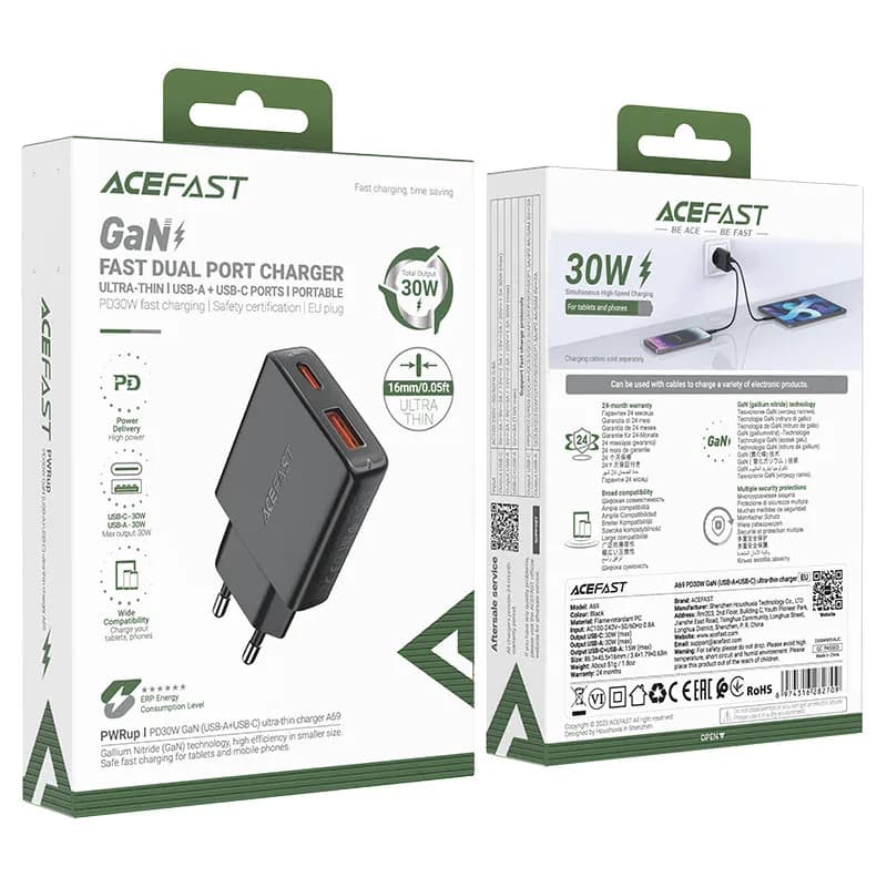 Acefast Wall Charger A69 PD30W GaN Fast Charger Acefast Wall Charger A69 PD30W GaN Fast Charger