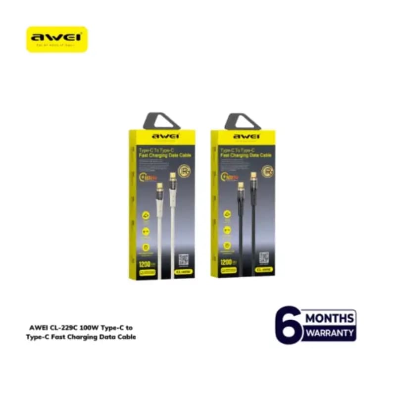 AWEI CL-229C 100W Type-C to Type-C Fast Charging Cabl AWEI CL-229C 100W Type-C to Type-C Fast Charging Cabl