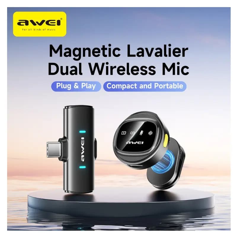 AWEI MK3 Magnetic Lavalier Dual Wireless Microphone System AWEI MK3 Magnetic Lavalier Dual Wireless Microphone System