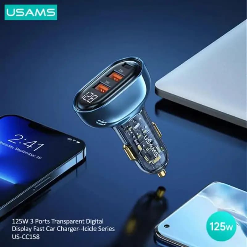 USAMS US-CC158 125W Fast Car Charger with LED Display USAMS US-CC158 125W Fast Car Charger with LED Display