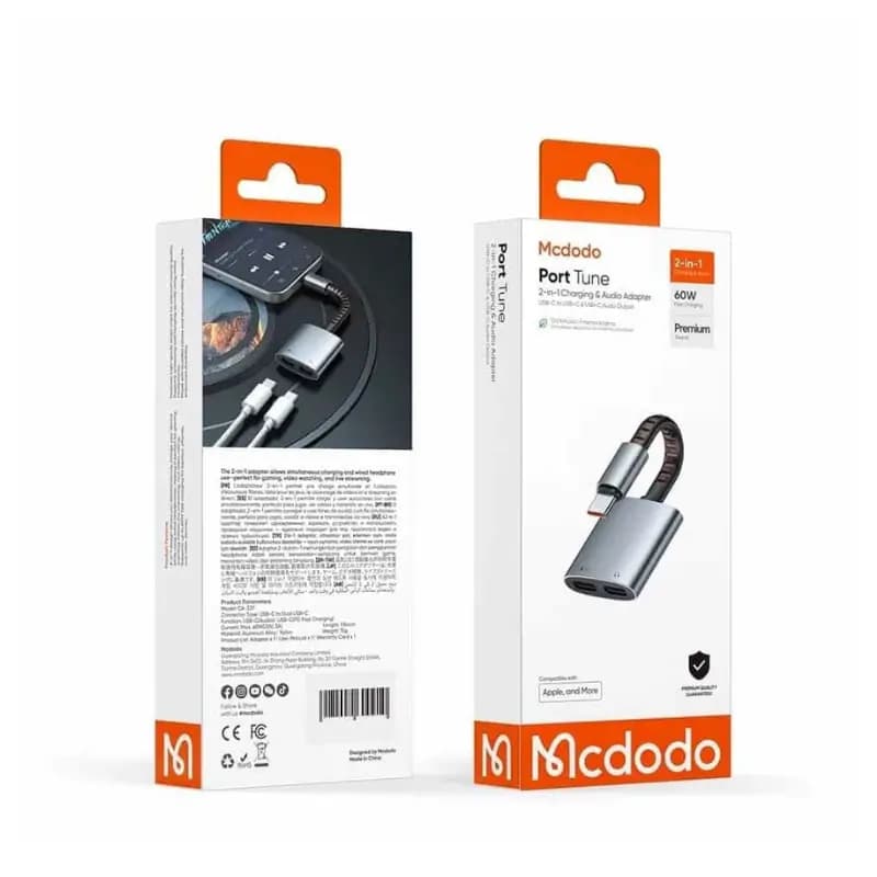 Mcdodo CA-505 2-in-1 USB-C to 3.5mm Audio Adapter with 60W PD Charging & Hi-Res Sound Mcdodo CA-505 2-in-1 USB-C to 3.5mm Audio Adapter with 60W PD Charging & Hi-Res Sound