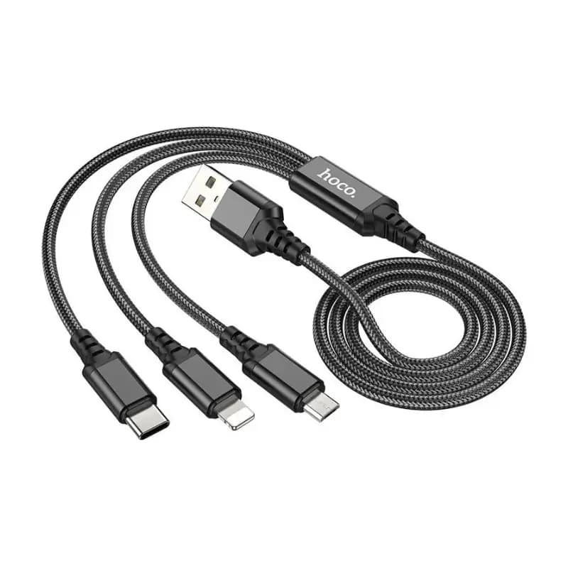 Hoco X76 3-in-1 Super Charging Cable with Nylon Braid Hoco X76 3-in-1 Super Charging Cable with Nylon Braid