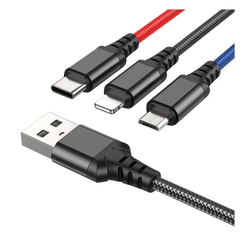 Hoco X76 3-in-1 Super Charging Cable with Nylon Braid Hoco X76 3-in-1 Super Charging Cable with Nylon Braid
