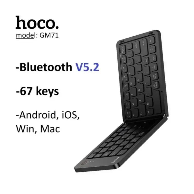 HOCO GM71 Wireless Folding Keyboard with Bluetooth 5.2 HOCO GM71 wireless folding keyboard fully open showing 67-key English layout