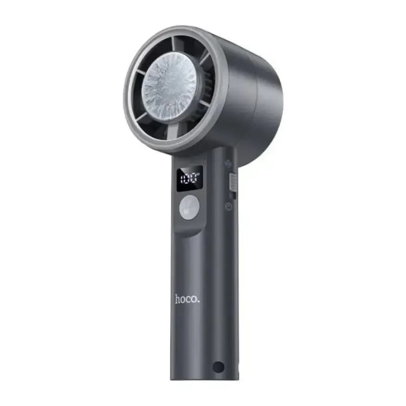 Hoco HX612 Ice Pack Portable Handheld Cooling Fan Person using Hoco HX612 handheld fan outdoors