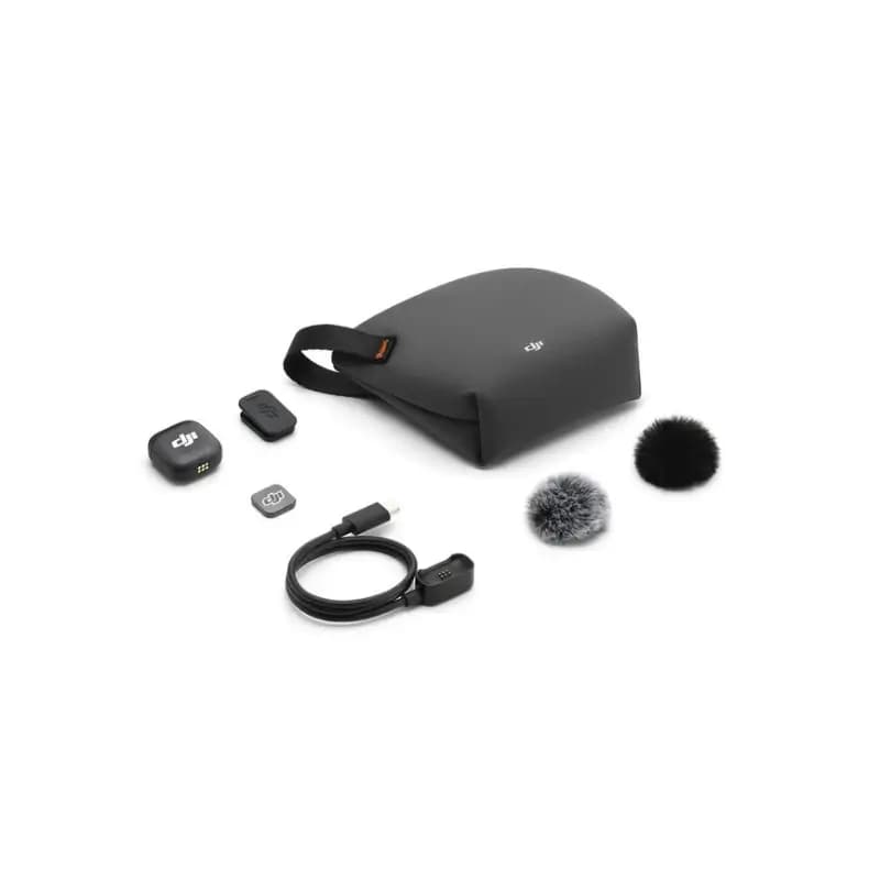 DJI Mic 3 wireless microphone transmitter on a white background DJI Mic 3 wireless microphone transmitter on a white background