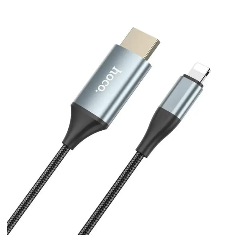 Hoco UA15 Lightning to HDTV Cable with 1080p Output Close-up of Hoco UA15 aluminum alloy connectors on braided cable