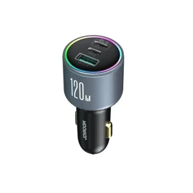 Joyroom JR-CCN07 car charger showing two PD ports and one QC3.0 port Joyroom JR-CCN07 car charger showing two PD ports and one QC3.0 port