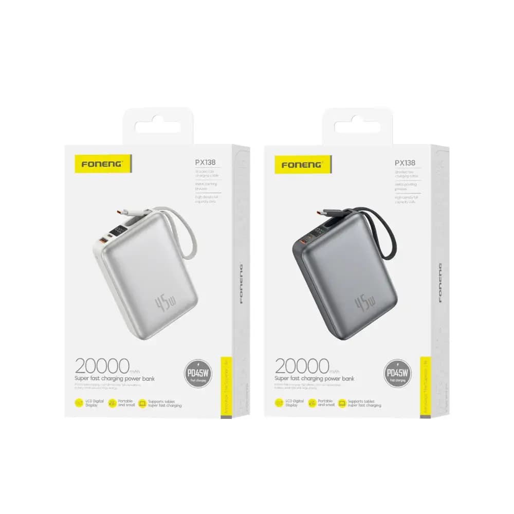 FONENG PX138 power bank shown beside a smartphone for size comparison FONENG PX138 power bank shown beside a smartphone for size comparison