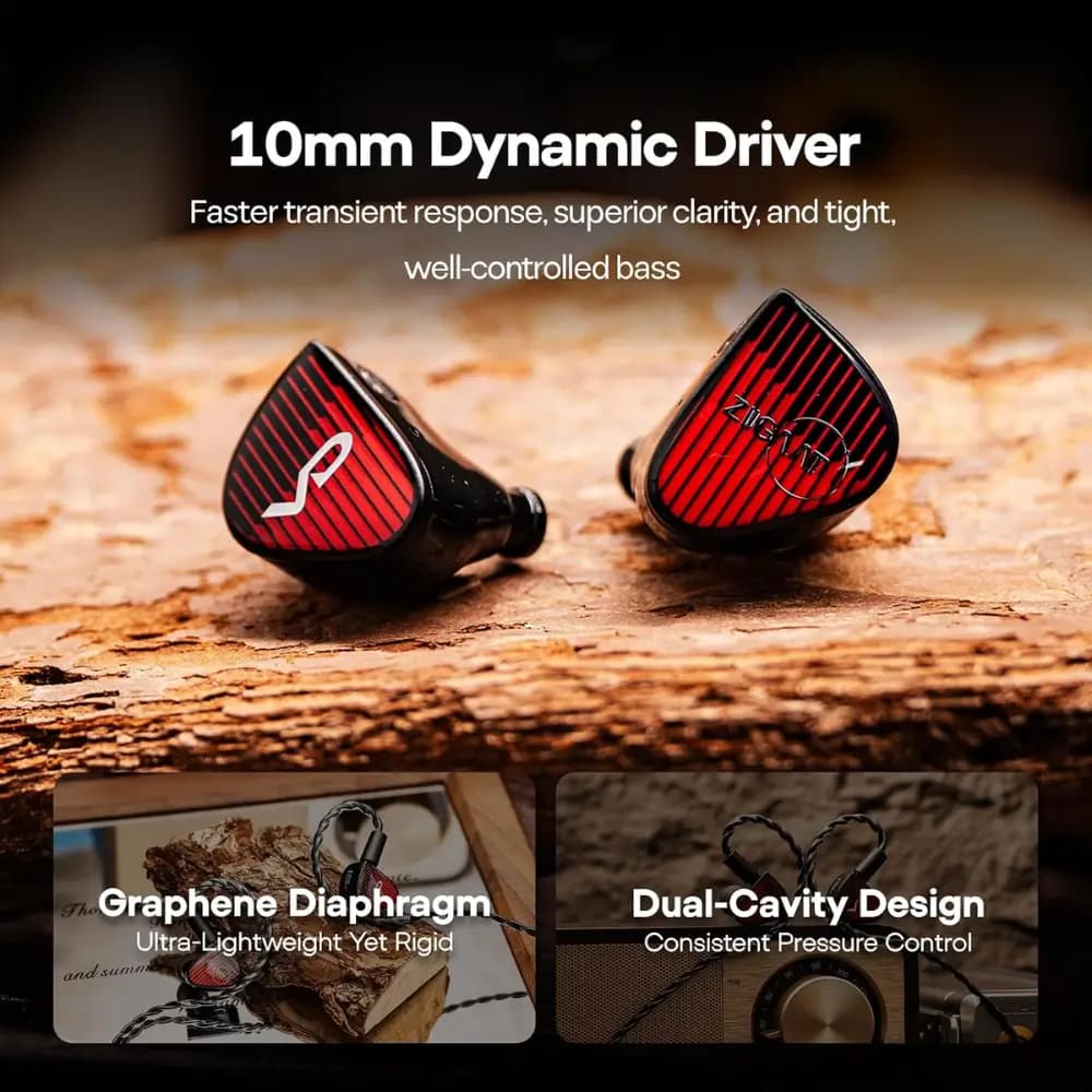 ZiiGaat Rumba graphene driver IEM earphone in red ZiiGaat Rumba graphene driver IEM earphone in red