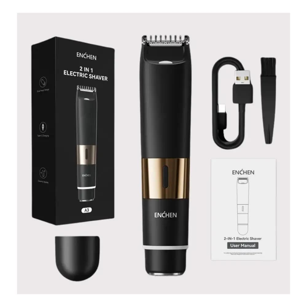 Dual head design of the ENCHEN A3 electric shaver for versatile grooming Dual head design of the ENCHEN A3 electric shaver for versatile grooming