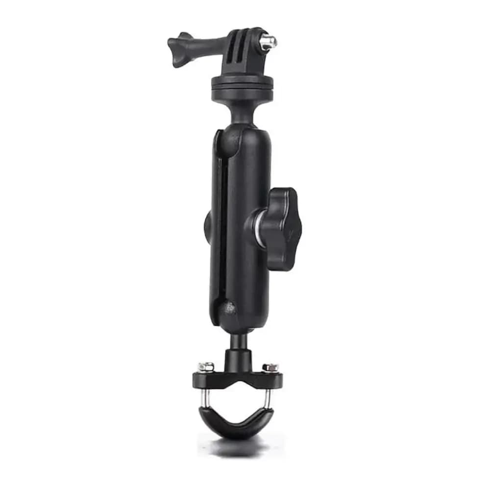 Camera mount installed on motorcycle handlebar close-up Camera mount installed on motorcycle handlebar close-up