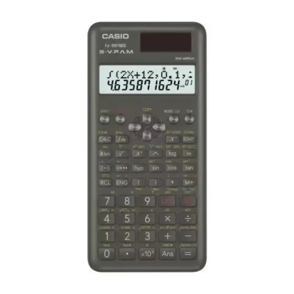 Casio fx-991MS-2 scientific calculator front view with dot matrix display Casio fx-991MS-2 scientific calculator front view with dot matrix display