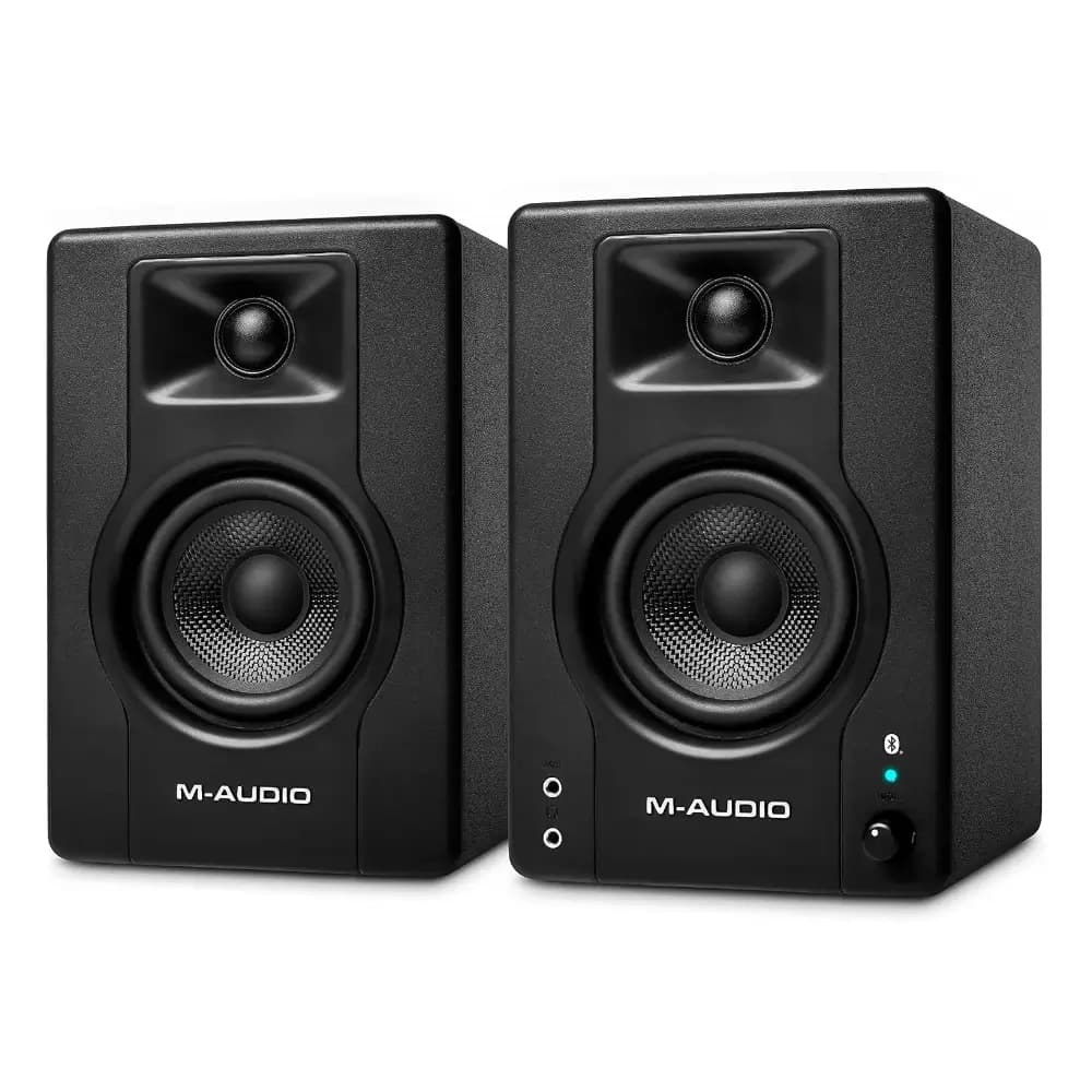 Close-up of M-Audio BX4 BT Kevlar woofer and silk tweeter