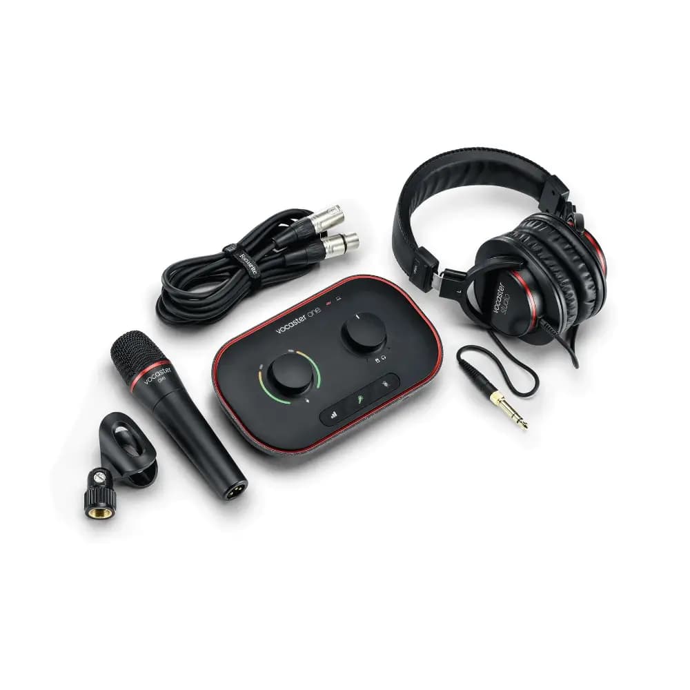 Focusrite Vocaster One Studio podcasting kit with mic and headphones