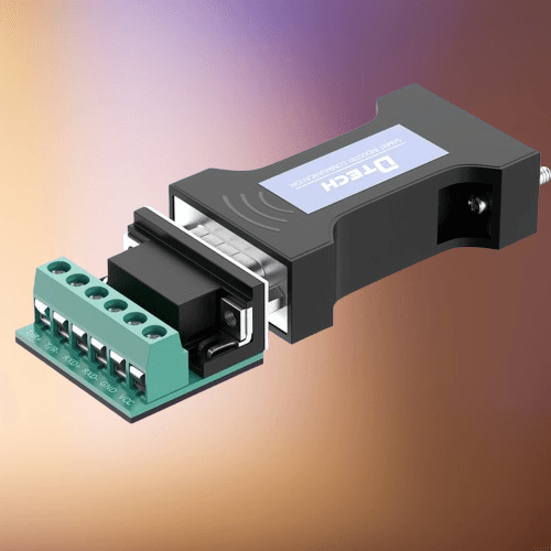 DTECH DT-9003 RS232 to RS485/RS422 Serial Converter DT-9003 converter showing RS232 and RS485 terminal ports