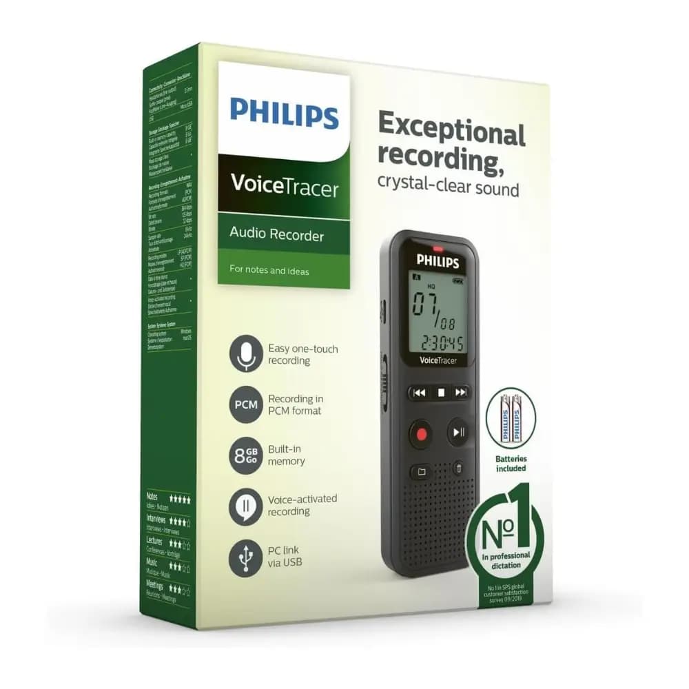 Philips DVT1160 voice recorder with 8GB built-in memory Philips DVT1160 voice recorder with 8GB built-in memory