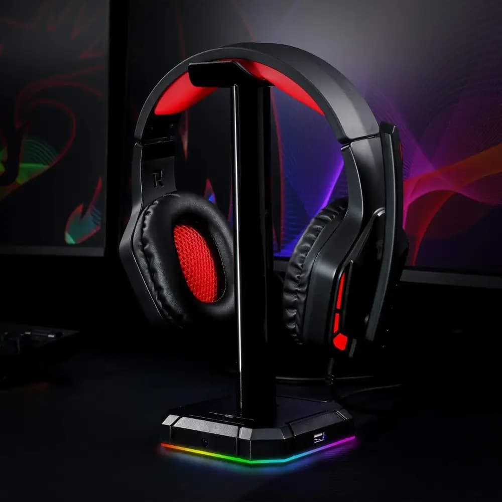 Redragon HA300 Scepter Pro RGB gaming headphone stand front view Redragon HA300 Scepter Pro RGB gaming headphone stand front view