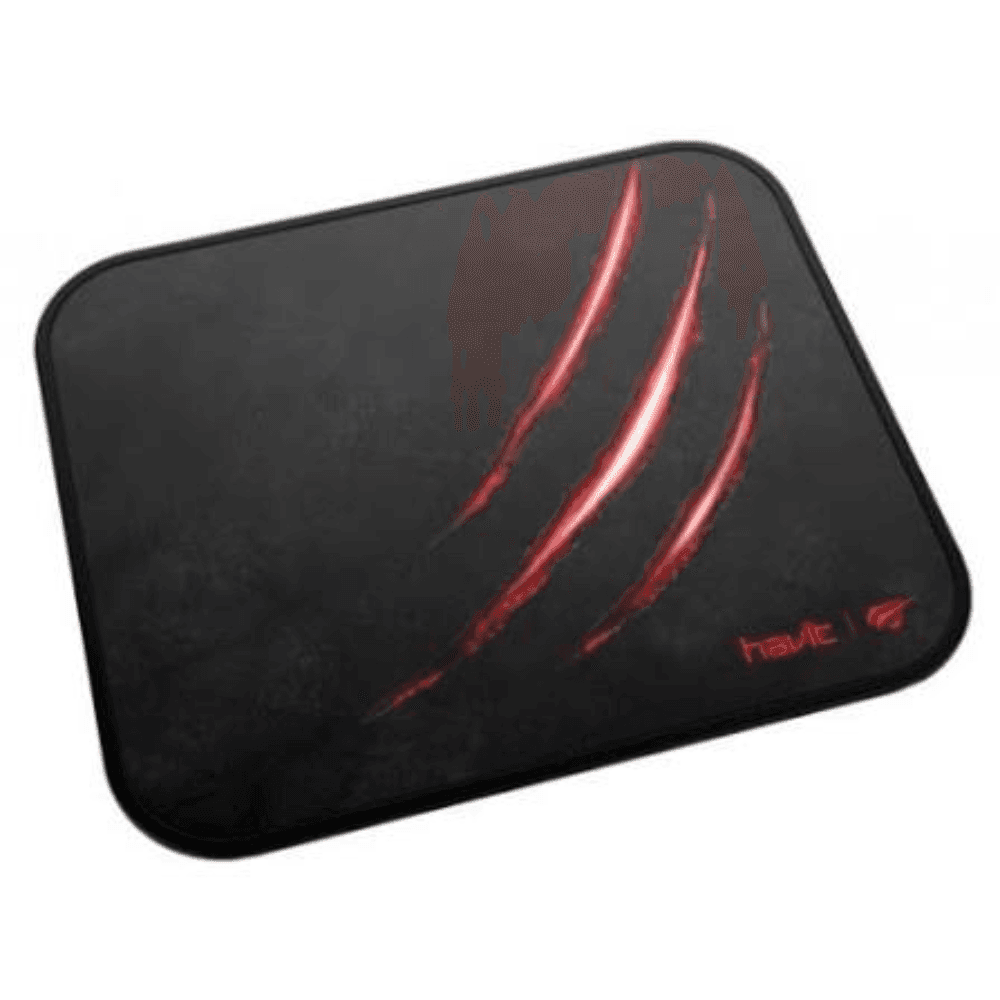 Havit MP838 mouse pad used with a mouse at a gaming desk setup