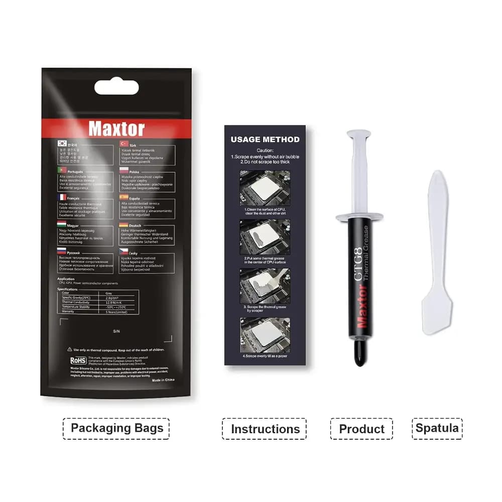 Maxtor CTG8 thermal paste showing 12.8 W/m·K thermal conductivity Maxtor CTG8 thermal paste showing 12.8 W/m·K thermal conductivity