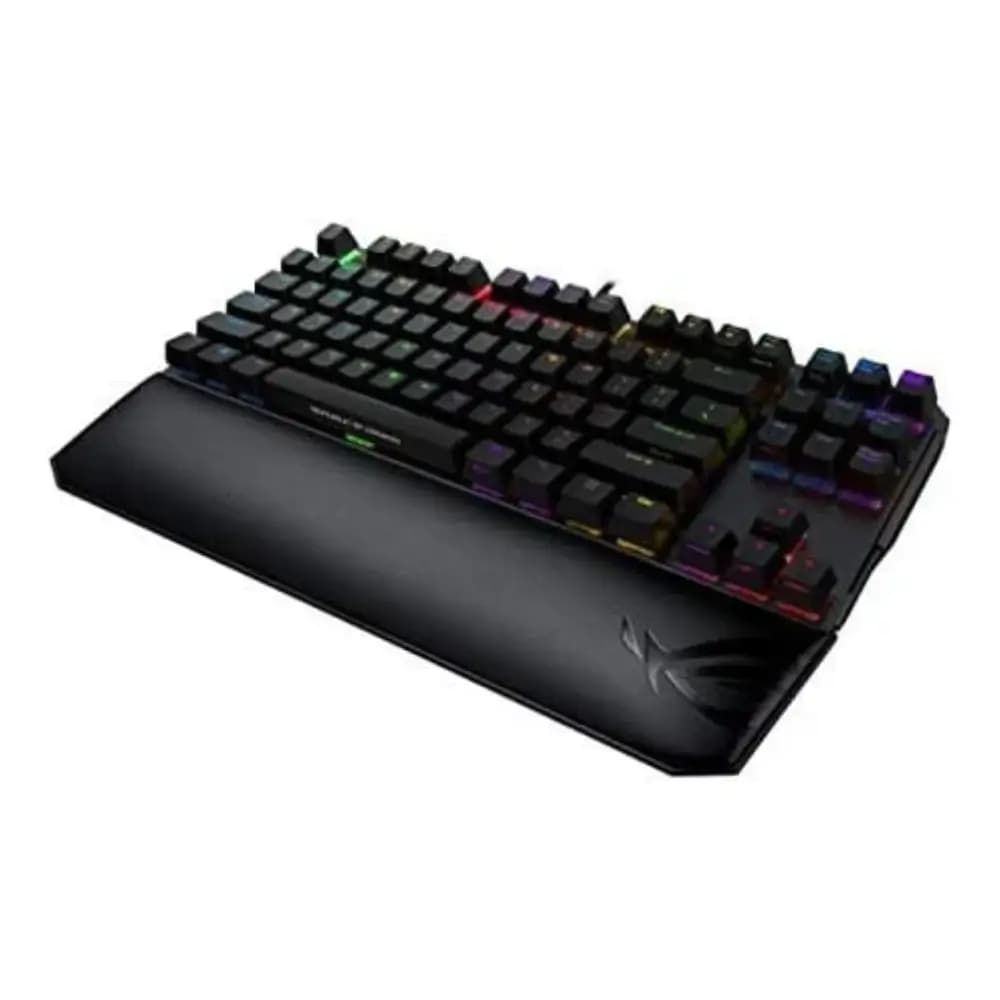 Asus ROG wrist rest showing soft foam cushion and elevated angle Asus ROG wrist rest showing soft foam cushion and elevated angle