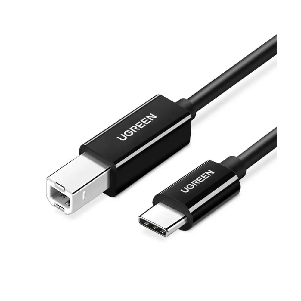 UGREEN US241 2M USB-C to USB-B printer cable coiled on white background UGREEN US241 2M USB-C to USB-B printer cable coiled on white background